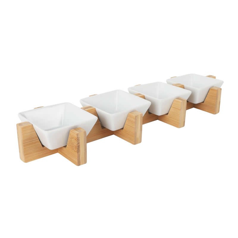 Set 4 Bowls B1255 C/Soporte Bambu 41.5X11.5X5.5Cm