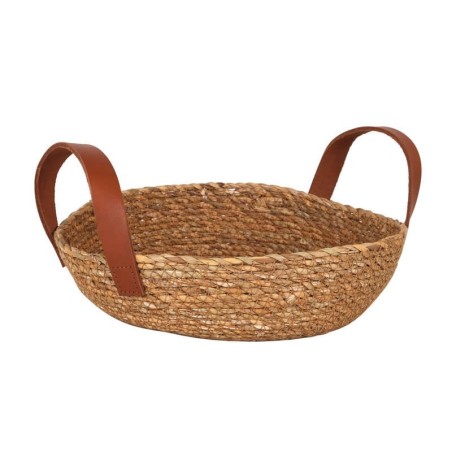 Cesta Seagrass C/Asa Piel Ø25X7Cm