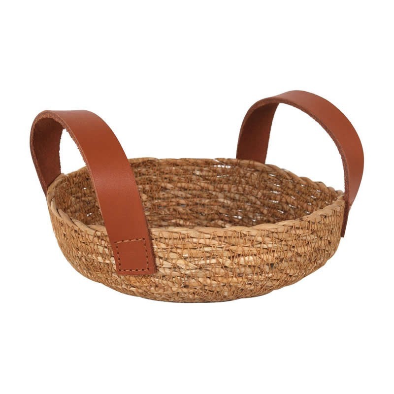 Cesta Seagrass C/Asa Piel Ø15X5Cm