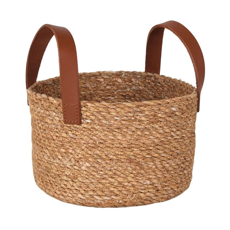 Cesta Seagrass C/Asa Piel Ø19X12Cm