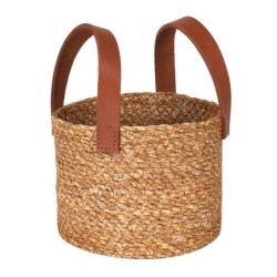 Cesta Seagrass C/Asa Piel Ø15X12Cm