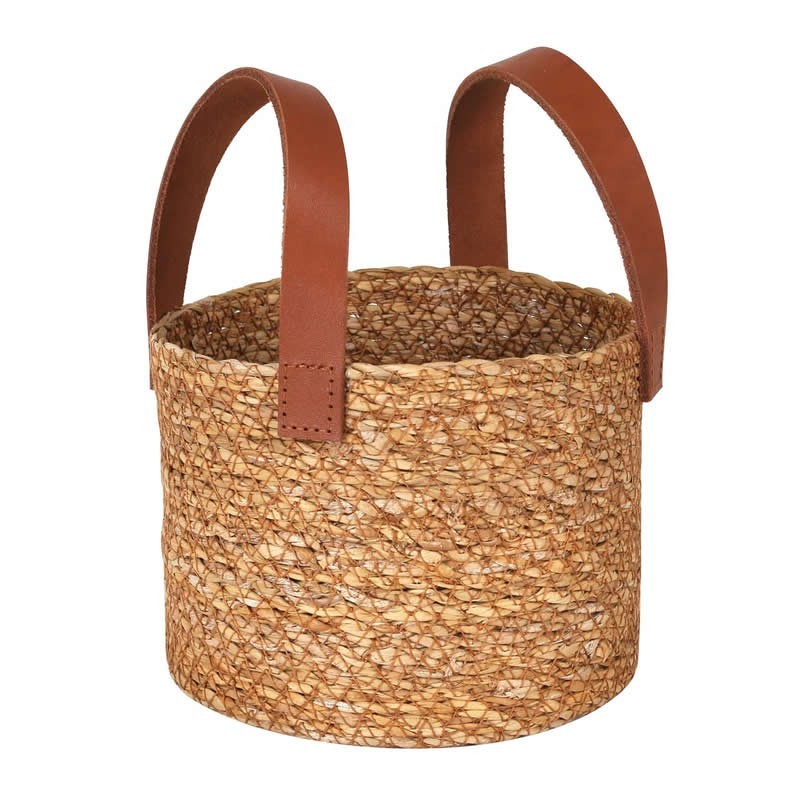 Cesta Seagrass C/Asa Piel Ø15X12Cm
