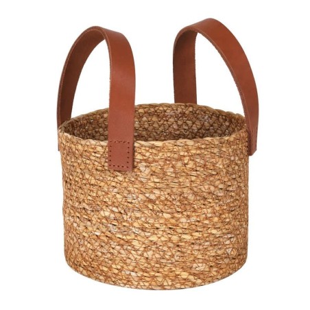 Cesta Seagrass C/Asa Piel Ø15X12Cm