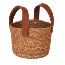 Cesta Seagrass C/Asa Piel Ø13X10Cm