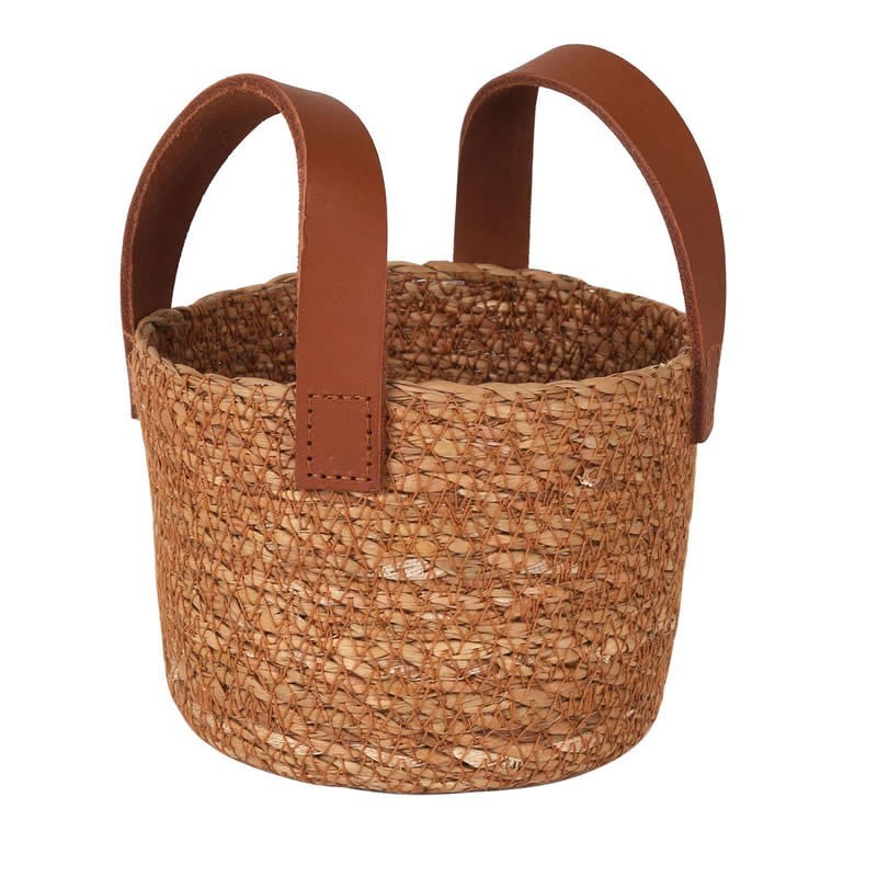 Cesta Seagrass C/Asa Piel Ø13X10Cm