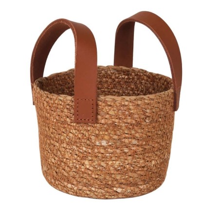 Cesta Seagrass C/Asa Piel Ø13X10Cm