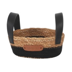 Cesta Seagrass Asa Piel Negra 15X5Cm