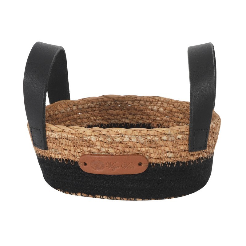 Cesta Seagrass Asa Piel Negra 15X5Cm