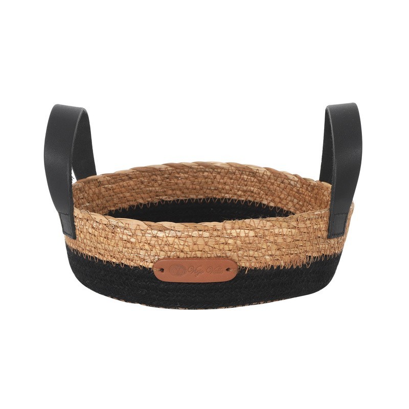 Cesta Seagrass Asa Piel Negra 20X7Cm