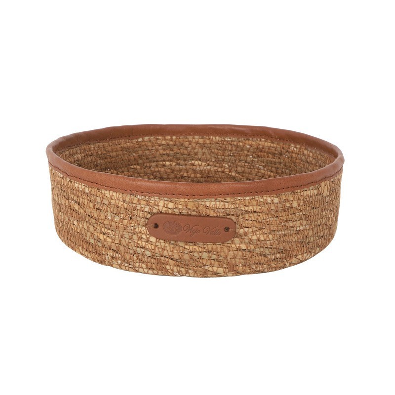 Cesta Seagrass Ribete Piel 20X7Cm