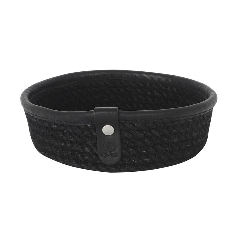 Cesta Yute Negra Ribete Piel 15X5Cm