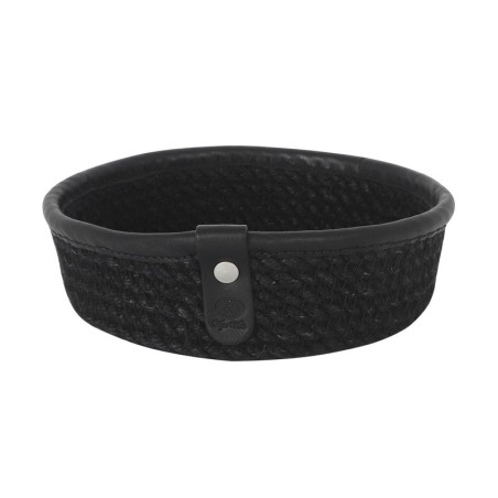 Cesta Yute Negra Ribete Piel 15X5Cm