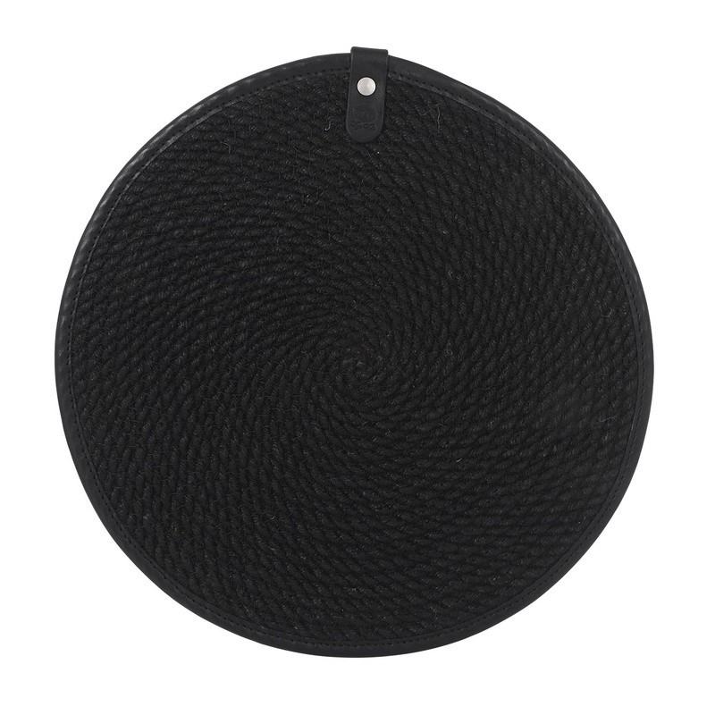 Salvamantel Yute Negro Ribete Piel 30Cm