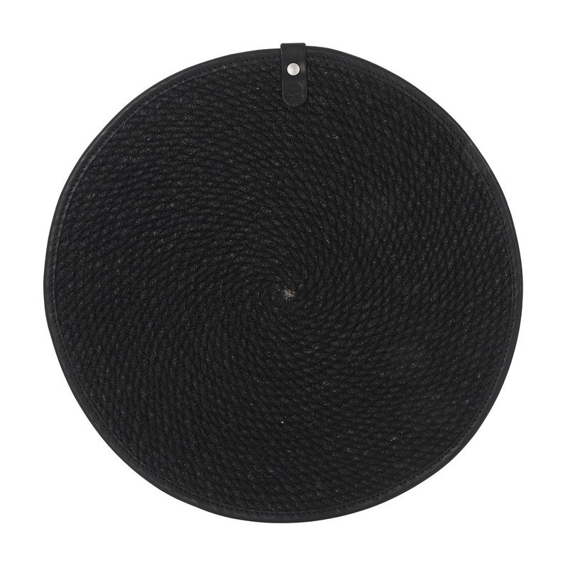 Salvamantel Yute Negro Ribete Piel 35Cm