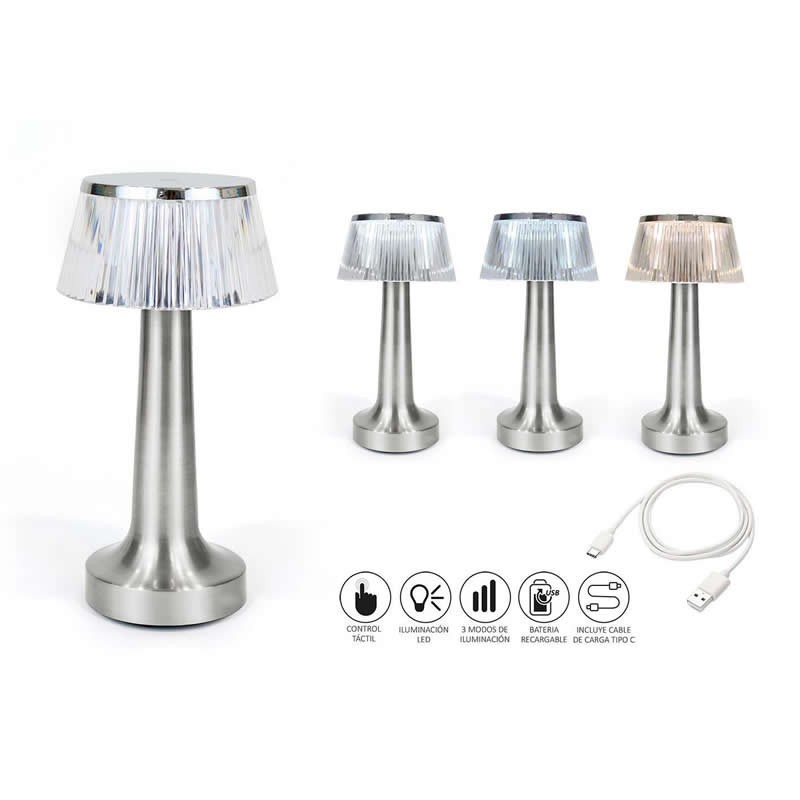 Lampara Azor Plata C/Bateria Recarg 12X25Cm